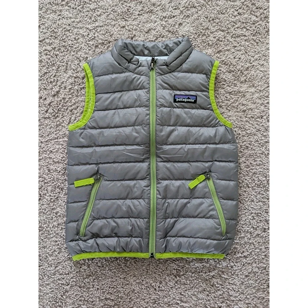 Patagonia Puffer Vest Boys 3T Gray Green Insulated Lightweight Duckdown